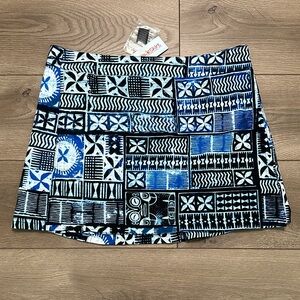 RipSkirt Hawaii Pacific Tapa Blue Floral Wrap Cover Up Swim Skirt‎ Size Large